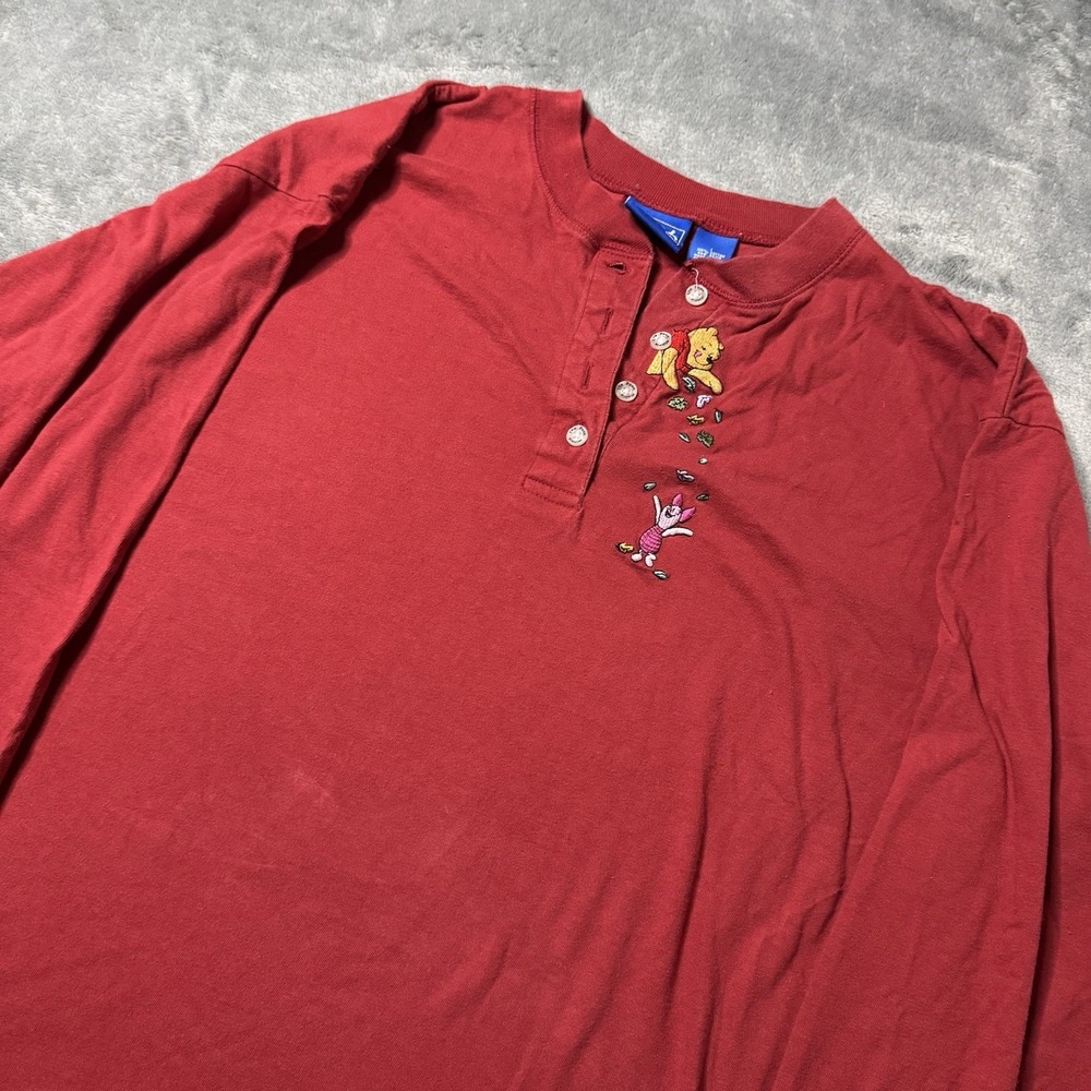 VTG 90s Winnie The Pooh 1/4‎ Button Longsleeve Shirt Embroidered Red Size L - Picture 2 of 7